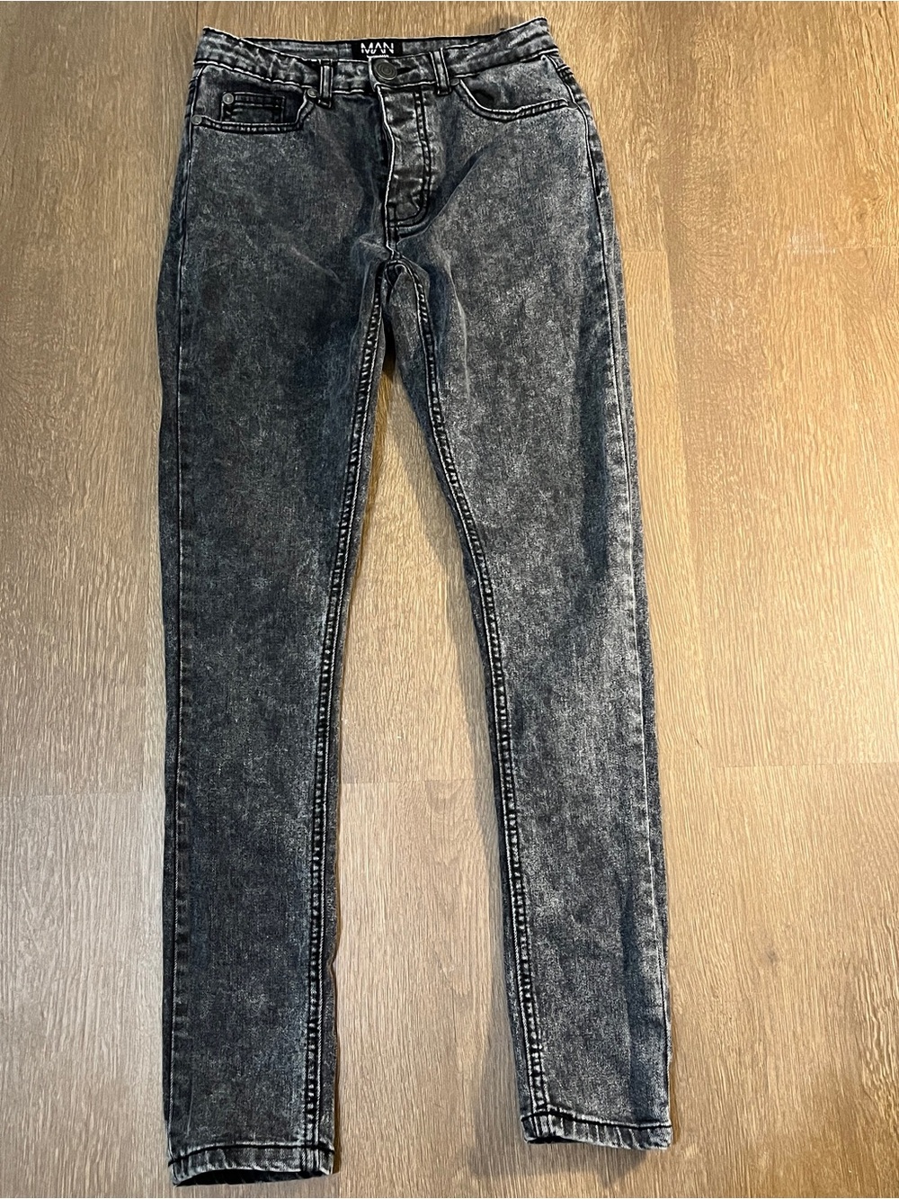 MAN by boohooMAN Black Acid Wash Skinny Jeans (Size 30)